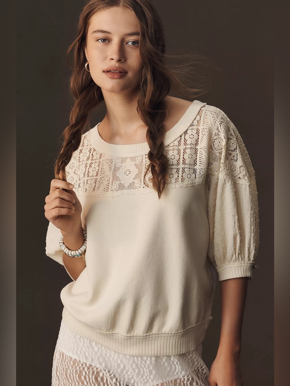 Pilcro mixed fabric top sweater